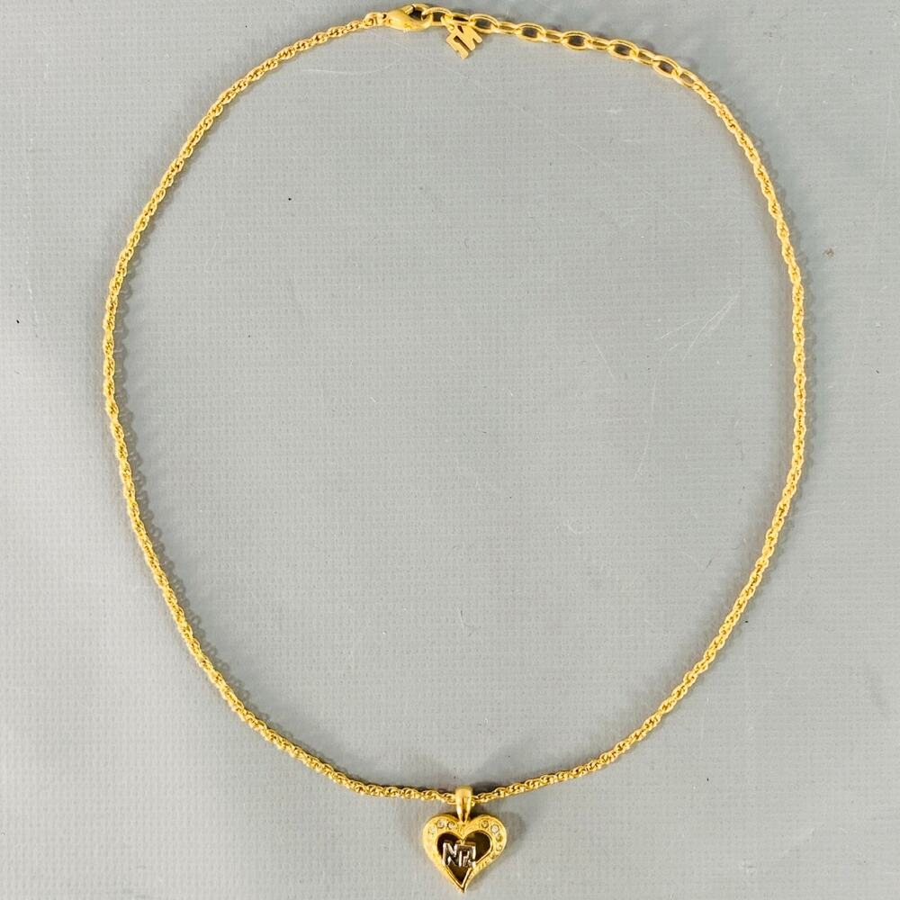 NINA RICCI Gold Silver Chain Link Metal Heart Monogram Pendant Necklace
